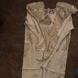 Elegant Lace Embellished Cream Top